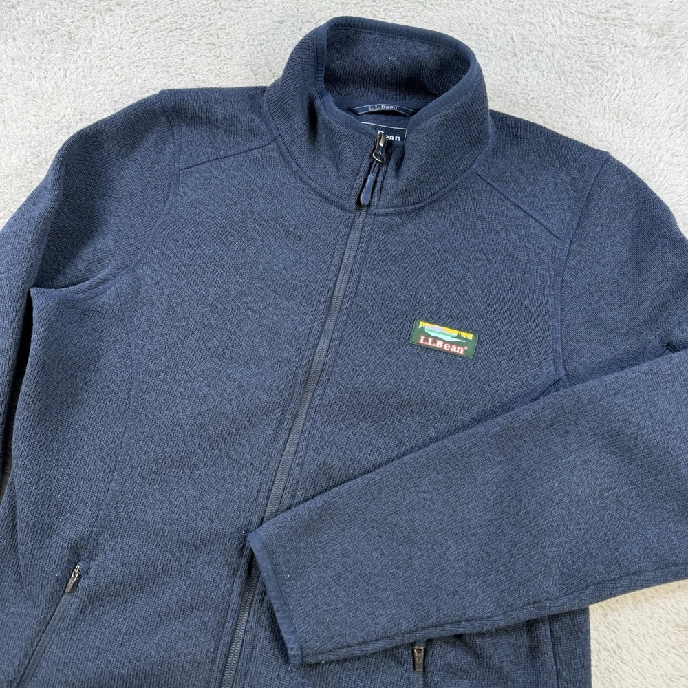 LL Bean Sweater Womens Small Navy Fleece Full Zip Jacket Pocket Katahdin